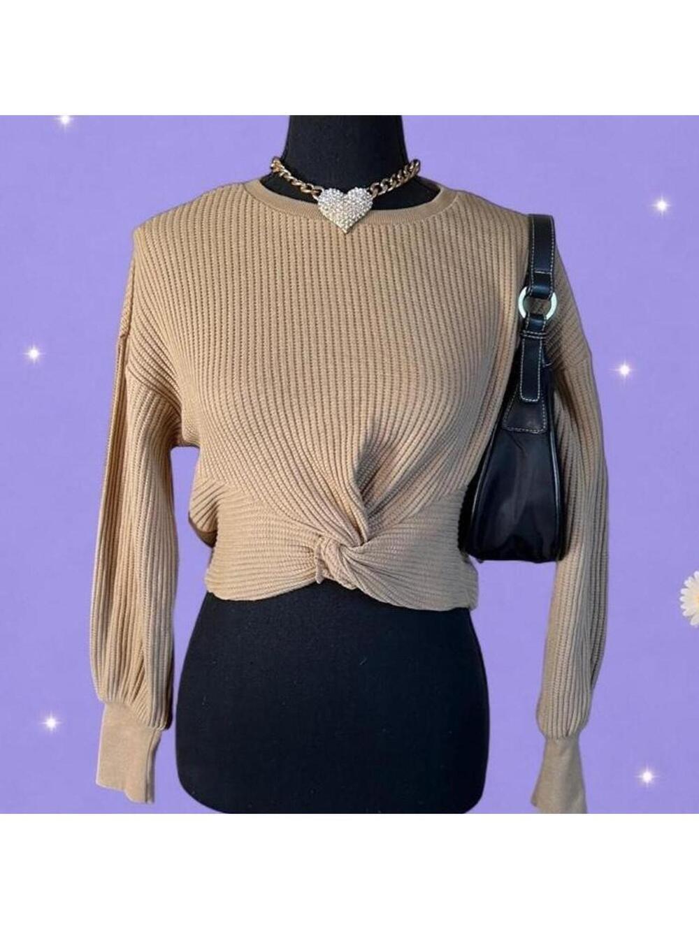 Habitual NWT Y2K Coquette Vanilla Girl Twist Front Rib Knit Top Size 12 🤎